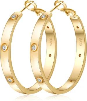 925 Sterling Silver Hoop Earrings for Women Large Silver Hoop Earrings Hypoallergenic Lightweight Silver Earrings Hoops with Cubic Zirconia 40/50/60mm