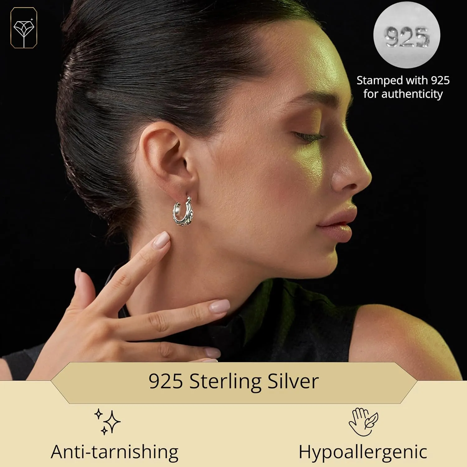 925 Sterling Silver Hoop Earrings for Women | Lightweight Oxidized Chunky Silver Earrings | Hypoallergenic Anti Tarnish Silver Hoop Earrings for Women by MAX   STONE