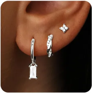 925 Sterling Silver Huggie Hoop Earrings Set for Women, 14K Plated Small Dangle Hoops for Multiple Piercing Hypoallergenic Trendy Jewelry, Stack Dainty Stud Cartilage Earings for Womens Gift