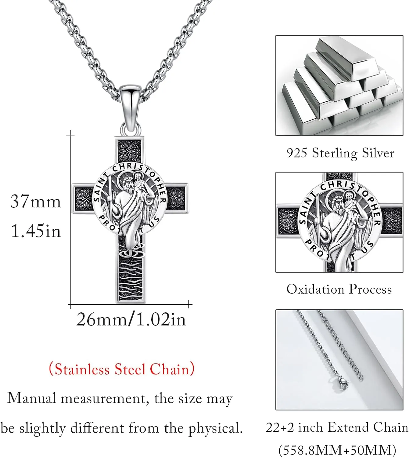 925 Sterling Silver Patron Saint Necklace Archangel Medals St Pendant Amulet Necklaces Protection Jewelry for Men Women with Chain