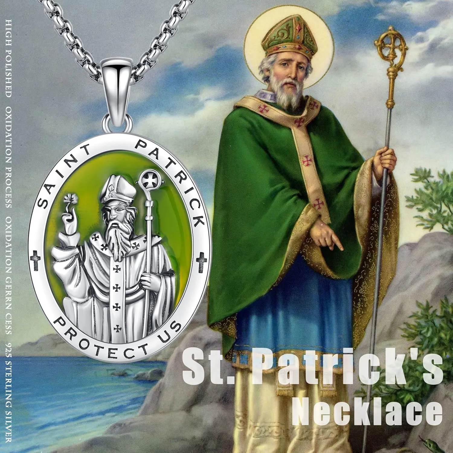 925 Sterling Silver Patron Saint Necklace Archangel Medals St Pendant Amulet Necklaces Protection Jewelry for Men Women with Chain
