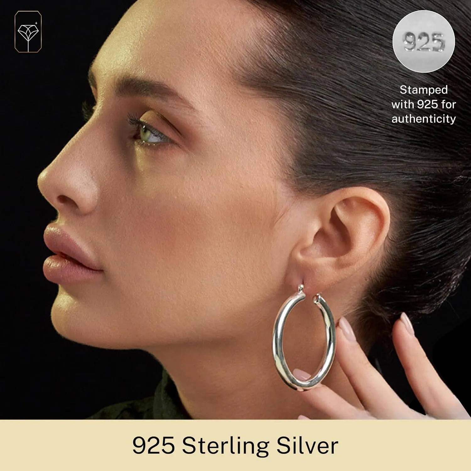 925 Sterling Silver Polished Chunky Hoop Earrings for Women | Hypoallergenic Round Sterling Silver Hoop Earrings | Lightweight Thick Silver Earrings Hoops 1, 1.5 & 2 Inches by MAX   STONE