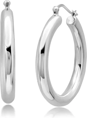 925 Sterling Silver Polished Chunky Hoop Earrings for Women | Hypoallergenic Round Sterling Silver Hoop Earrings | Lightweight Thick Silver Earrings Hoops 1, 1.5 & 2 Inches by MAX   STONE