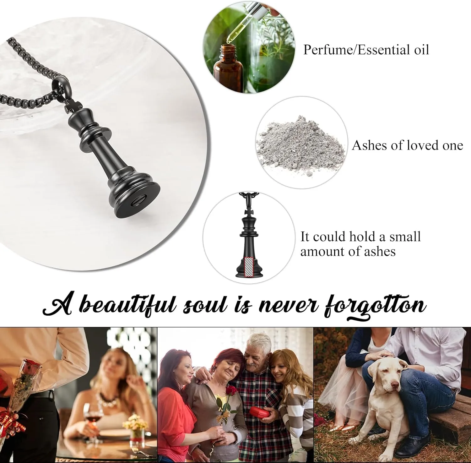 abooxiu Urn Necklaces for Ashes Chess Cremation Necklace Keepsakes Necklace Jewelry for Ashes of Loved Ones Cremation Jewelry Pendant for Men Women