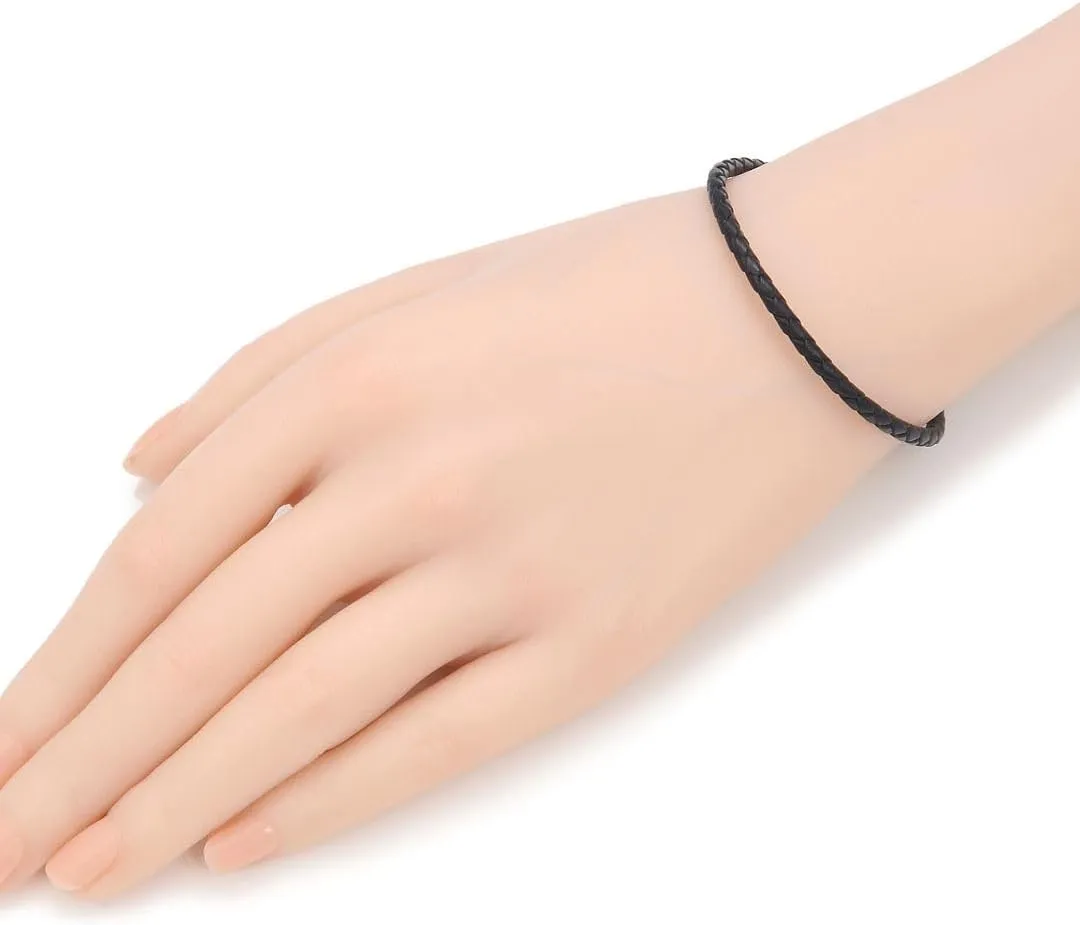 Adabele Authentic 3mm Leather Cord Charm Bracelet 925 Sterling Silver Clasp Women Men Jewelry Hypoallergenic Nickel Free (7 7.5 8 inch)