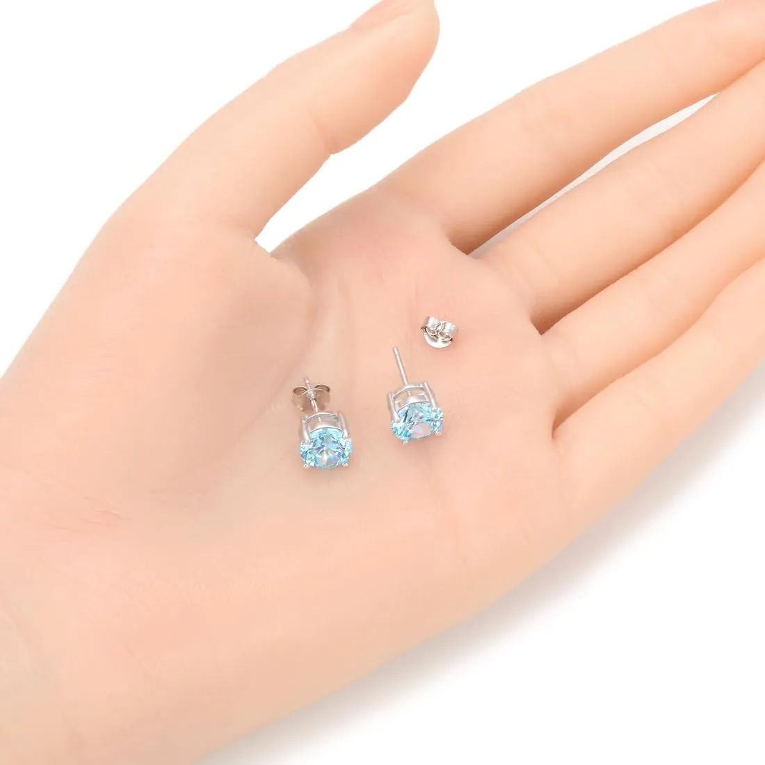 Adabele Authentic Sterling Silver Birthstone Stud Earrings 6mm 8mm Cubic Zirconia Diamond Gemstone Hypoallergenic Nickel Free Tarnish Resistant Women Fine Jewelry