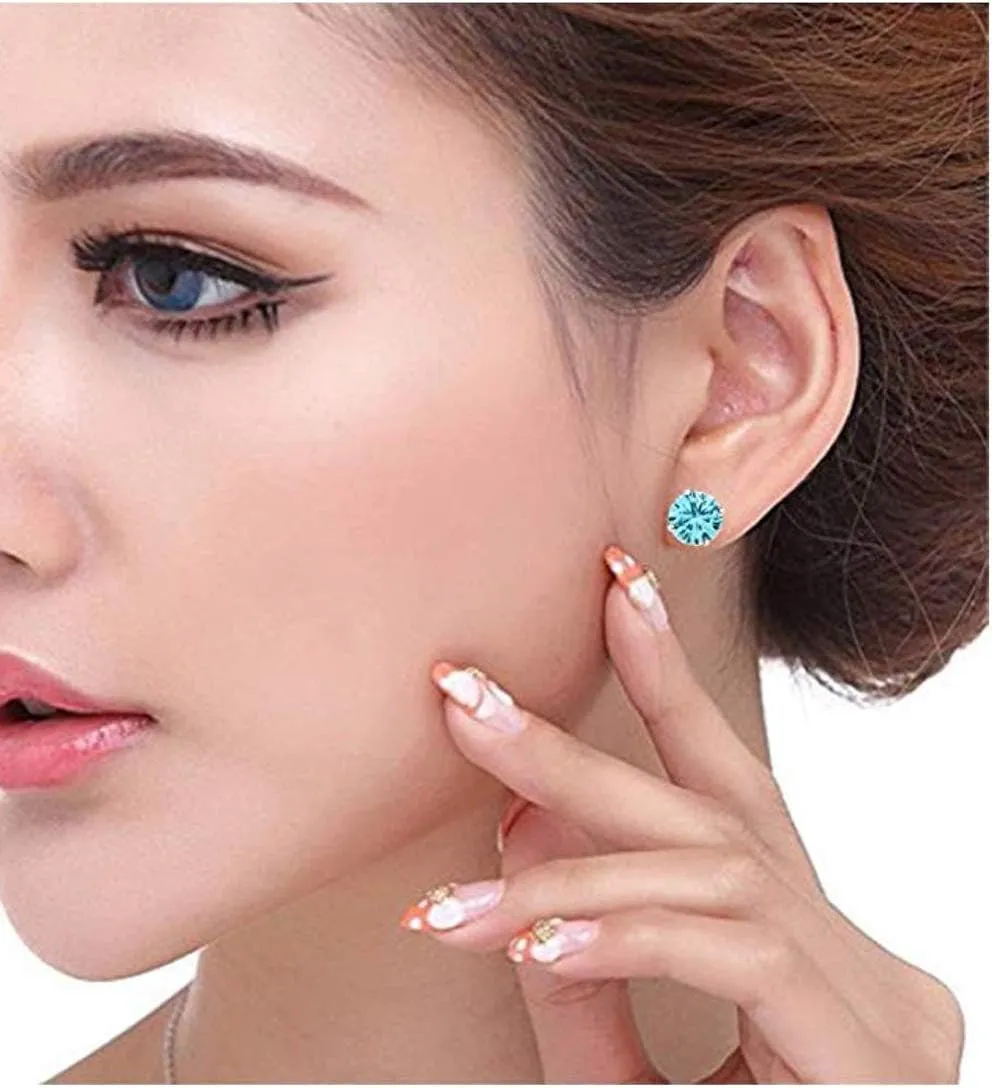 Adabele Authentic Sterling Silver Birthstone Stud Earrings 6mm 8mm Cubic Zirconia Diamond Gemstone Hypoallergenic Nickel Free Tarnish Resistant Women Fine Jewelry