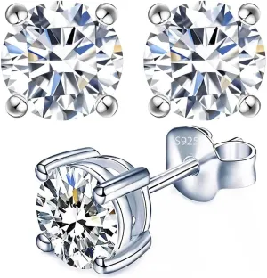 Adabele Authentic Sterling Silver Birthstone Stud Earrings 6mm 8mm Cubic Zirconia Diamond Gemstone Hypoallergenic Nickel Free Tarnish Resistant Women Fine Jewelry