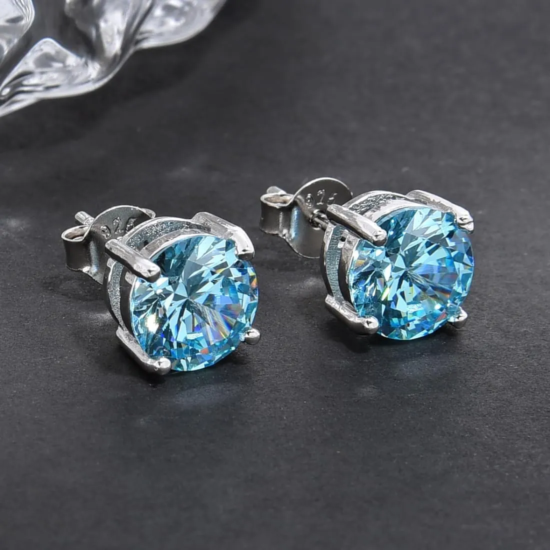 Adabele Authentic Sterling Silver Birthstone Stud Earrings 6mm 8mm Cubic Zirconia Diamond Gemstone Hypoallergenic Nickel Free Tarnish Resistant Women Fine Jewelry