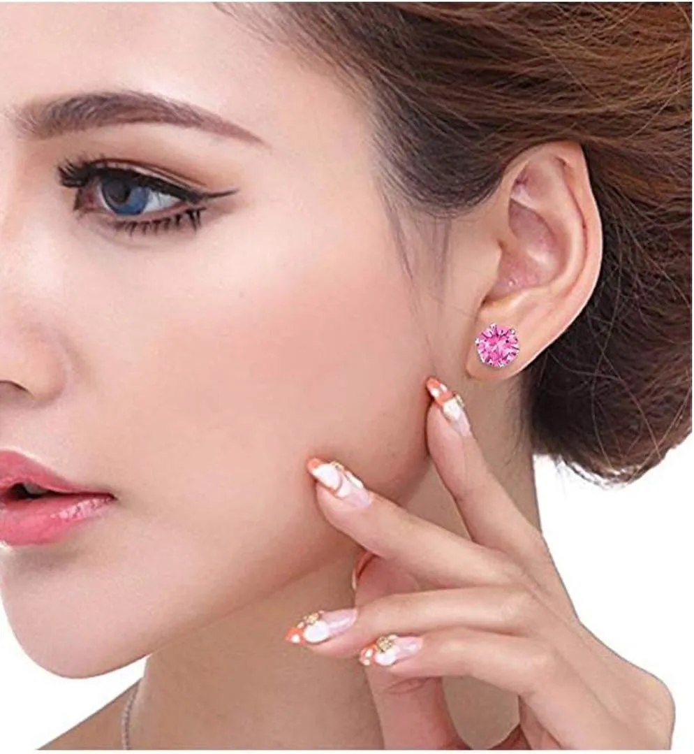 Adabele Authentic Sterling Silver Birthstone Stud Earrings 6mm 8mm Cubic Zirconia Diamond Gemstone Hypoallergenic Nickel Free Tarnish Resistant Women Fine Jewelry