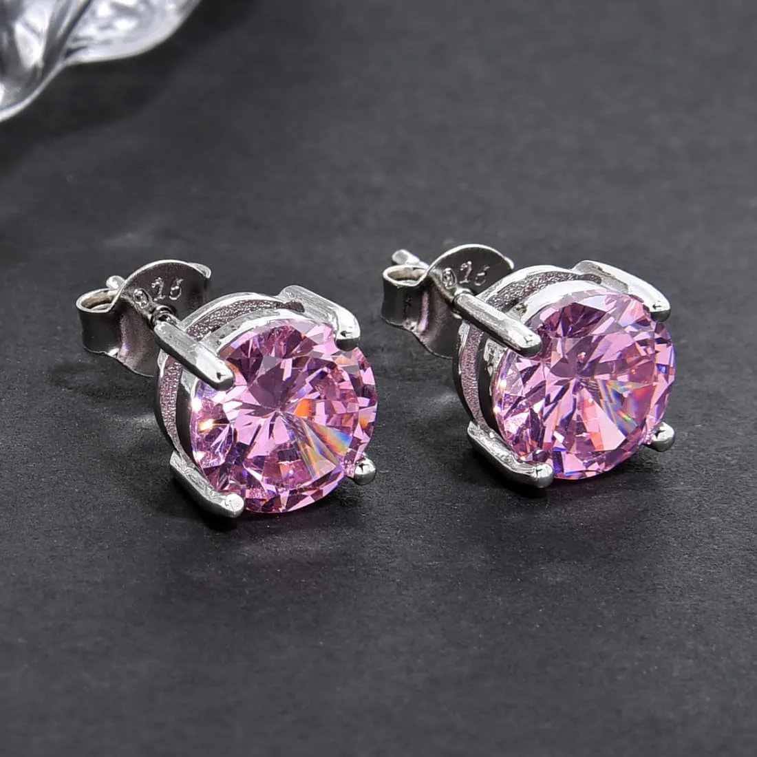 Adabele Authentic Sterling Silver Birthstone Stud Earrings 6mm 8mm Cubic Zirconia Diamond Gemstone Hypoallergenic Nickel Free Tarnish Resistant Women Fine Jewelry