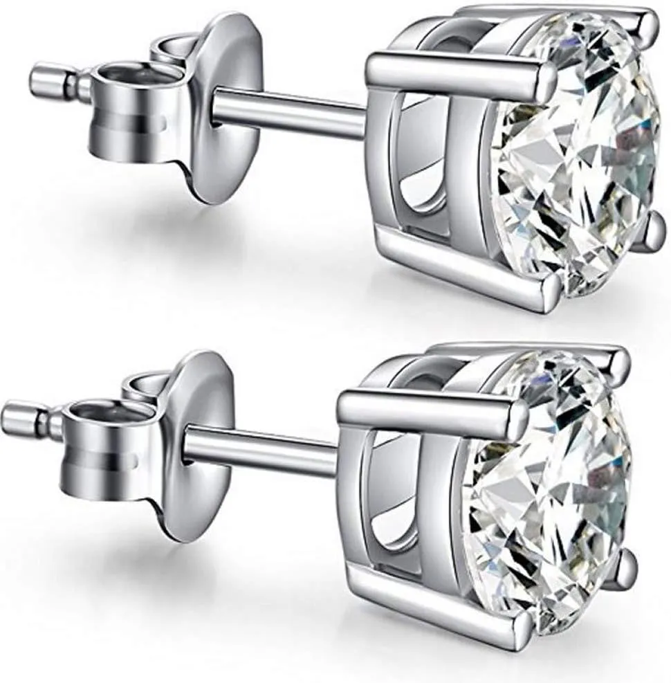 Adabele Authentic Sterling Silver Birthstone Stud Earrings 6mm 8mm Cubic Zirconia Diamond Gemstone Hypoallergenic Nickel Free Tarnish Resistant Women Fine Jewelry