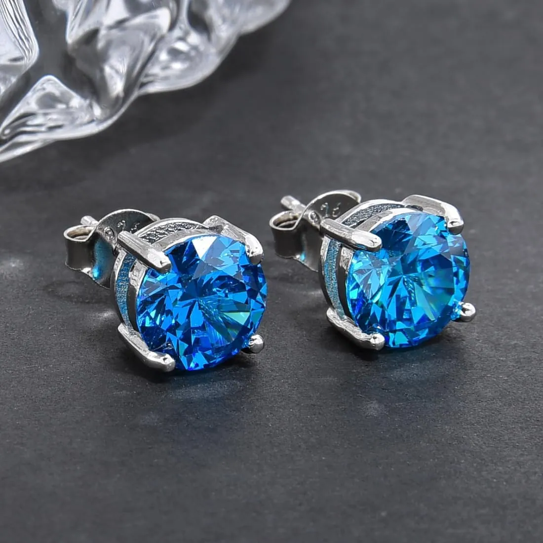 Adabele Authentic Sterling Silver Birthstone Stud Earrings 6mm 8mm Cubic Zirconia Diamond Gemstone Hypoallergenic Nickel Free Tarnish Resistant Women Fine Jewelry