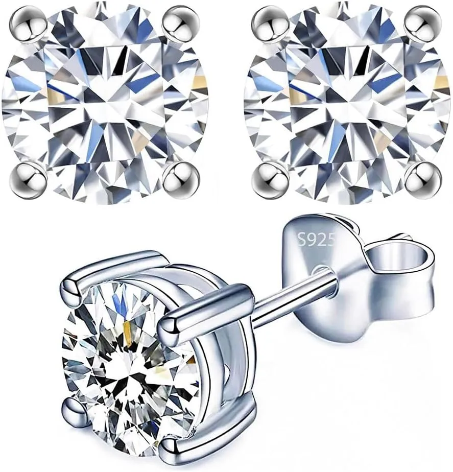 Adabele Authentic Sterling Silver Birthstone Stud Earrings 6mm 8mm Cubic Zirconia Diamond Gemstone Hypoallergenic Nickel Free Tarnish Resistant Women Fine Jewelry