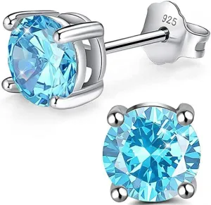 Adabele Authentic Sterling Silver Birthstone Stud Earrings 6mm 8mm Cubic Zirconia Diamond Gemstone Hypoallergenic Nickel Free Tarnish Resistant Women Fine Jewelry