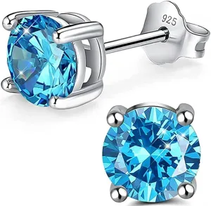 Adabele Authentic Sterling Silver Birthstone Stud Earrings 6mm 8mm Cubic Zirconia Diamond Gemstone Hypoallergenic Nickel Free Tarnish Resistant Women Fine Jewelry