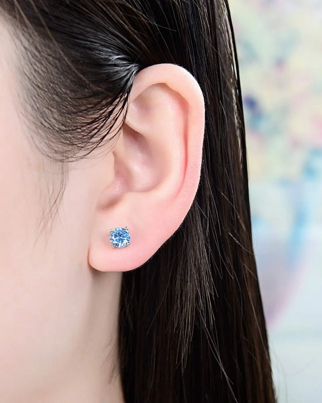 Adabele Authentic Sterling Silver Birthstone Stud Earrings 6mm 8mm Cubic Zirconia Diamond Gemstone Hypoallergenic Nickel Free Tarnish Resistant Women Fine Jewelry