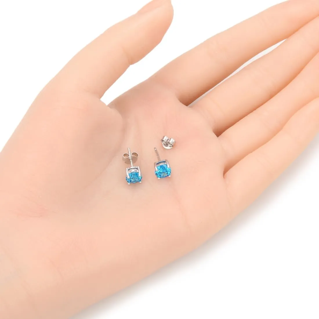 Adabele Authentic Sterling Silver Birthstone Stud Earrings 6mm 8mm Cubic Zirconia Diamond Gemstone Hypoallergenic Nickel Free Tarnish Resistant Women Fine Jewelry