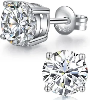 Adabele Authentic Sterling Silver Birthstone Stud Earrings 6mm/0.84 Carat Cubic Zirconia Diamond Gemstone Hypoallergenic Nickel Free Tarnish Resistant Women Men Fine Jewelry