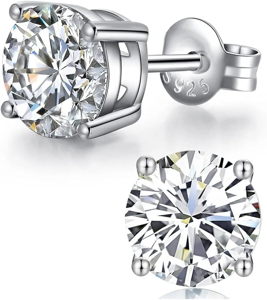 Adabele Authentic Sterling Silver Birthstone Stud Earrings 6mm/0.84 Carat Cubic Zirconia Diamond Gemstone Hypoallergenic Nickel Free Tarnish Resistant Women Men Fine Jewelry