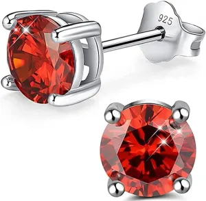 Adabele Authentic Sterling Silver Birthstone Stud Earrings 8mm/2 Carat Cubic Zirconia Diamond Gemstone Hypoallergenic Nickel Free Tarnish Resistant Women Men Fine Jewelry