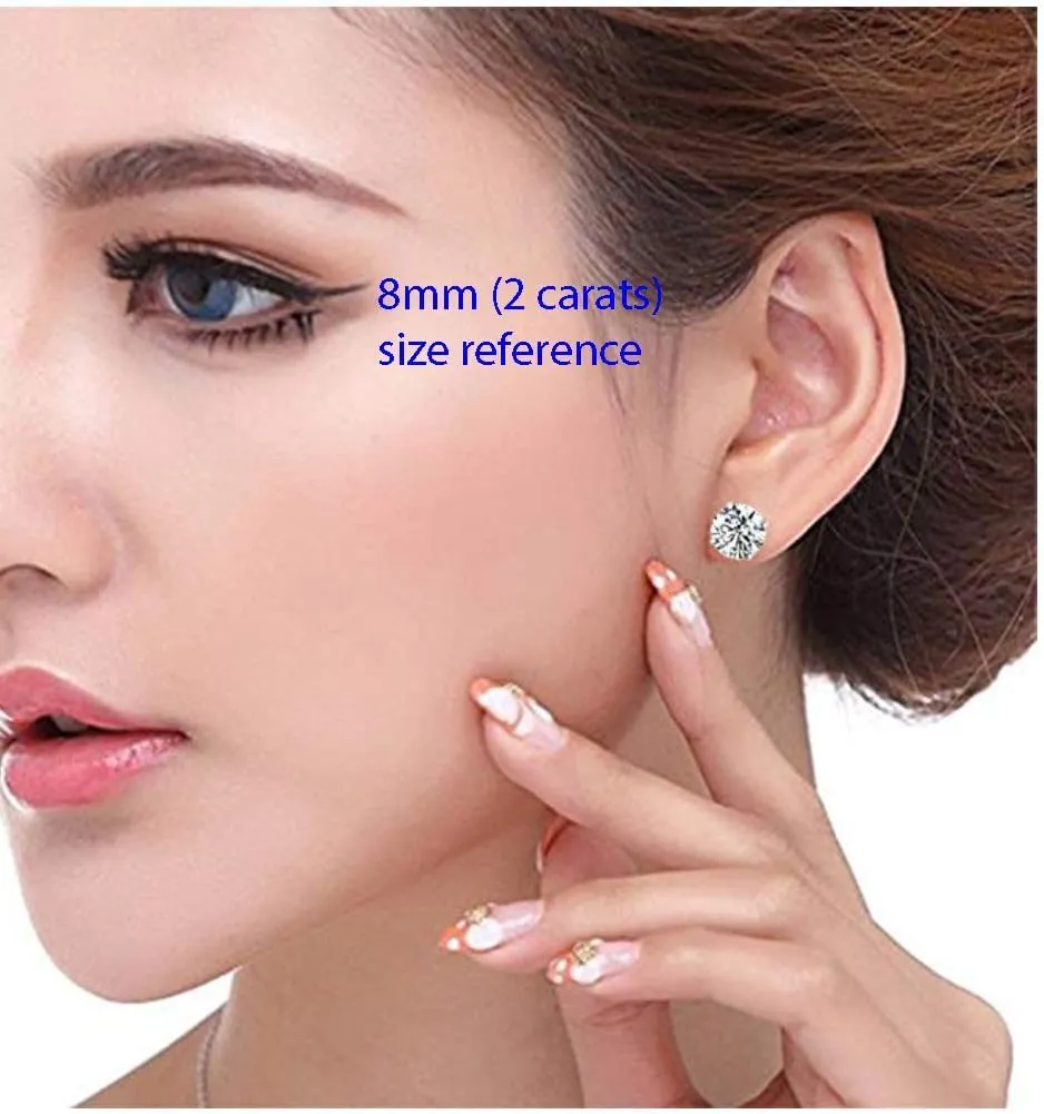 Adabele Authentic Sterling Silver Birthstone Stud Earrings 8mm/2 Carat Cubic Zirconia Diamond Gemstone Hypoallergenic Nickel Free Tarnish Resistant Women Men Fine Jewelry