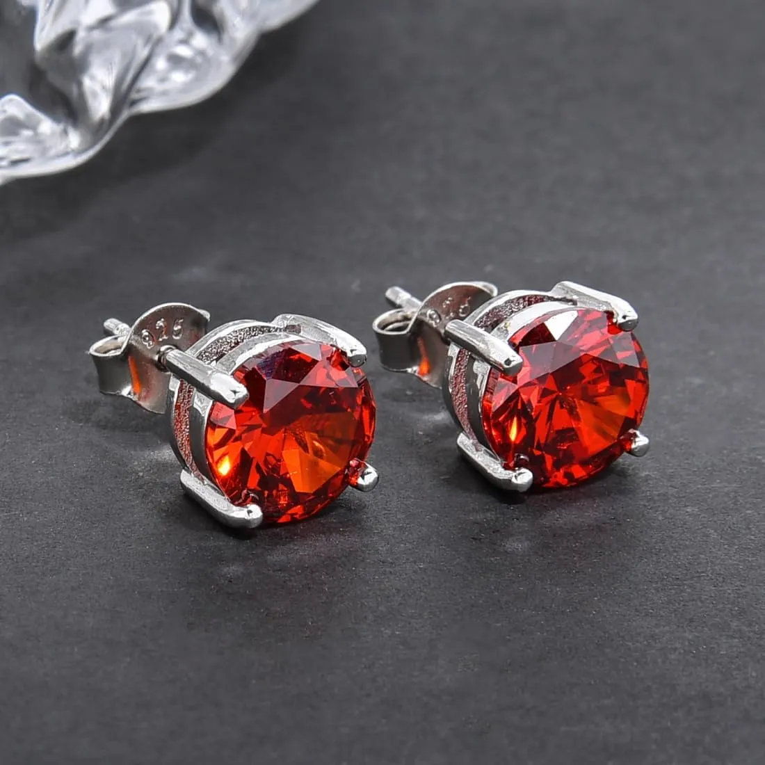 Adabele Authentic Sterling Silver Birthstone Stud Earrings 8mm/2 Carat Cubic Zirconia Diamond Gemstone Hypoallergenic Nickel Free Tarnish Resistant Women Men Fine Jewelry