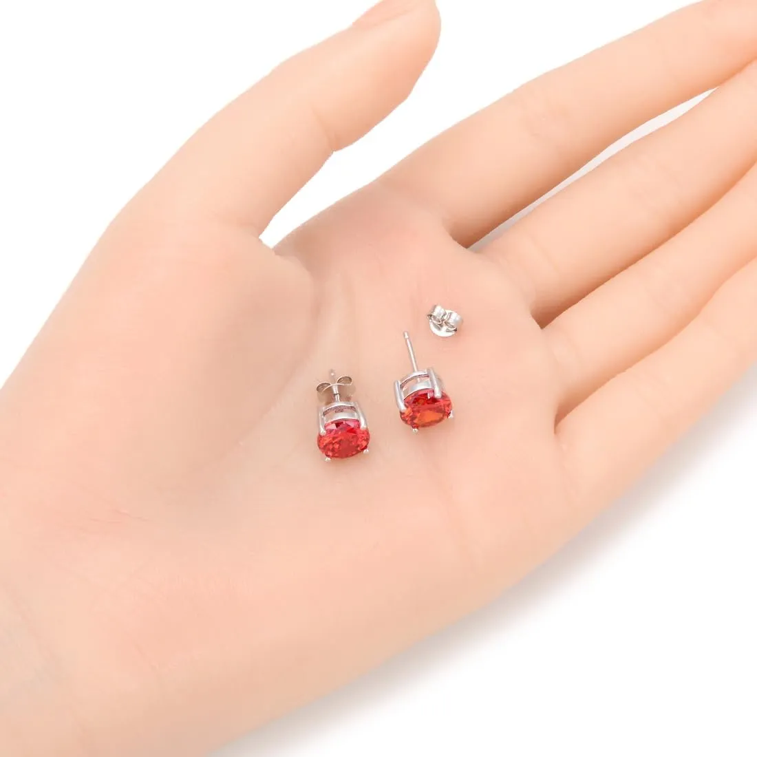 Adabele Authentic Sterling Silver Birthstone Stud Earrings 8mm/2 Carat Cubic Zirconia Diamond Gemstone Hypoallergenic Nickel Free Tarnish Resistant Women Men Fine Jewelry