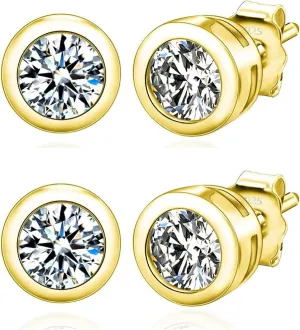 Adabele Authentic Sterling Silver Cubic Zirconia Diamond Gemstone Small Bezel Stud Earrings Hypoallergenic Nickel Free Tarnish Resistant Women Birthday Fine Jewelry