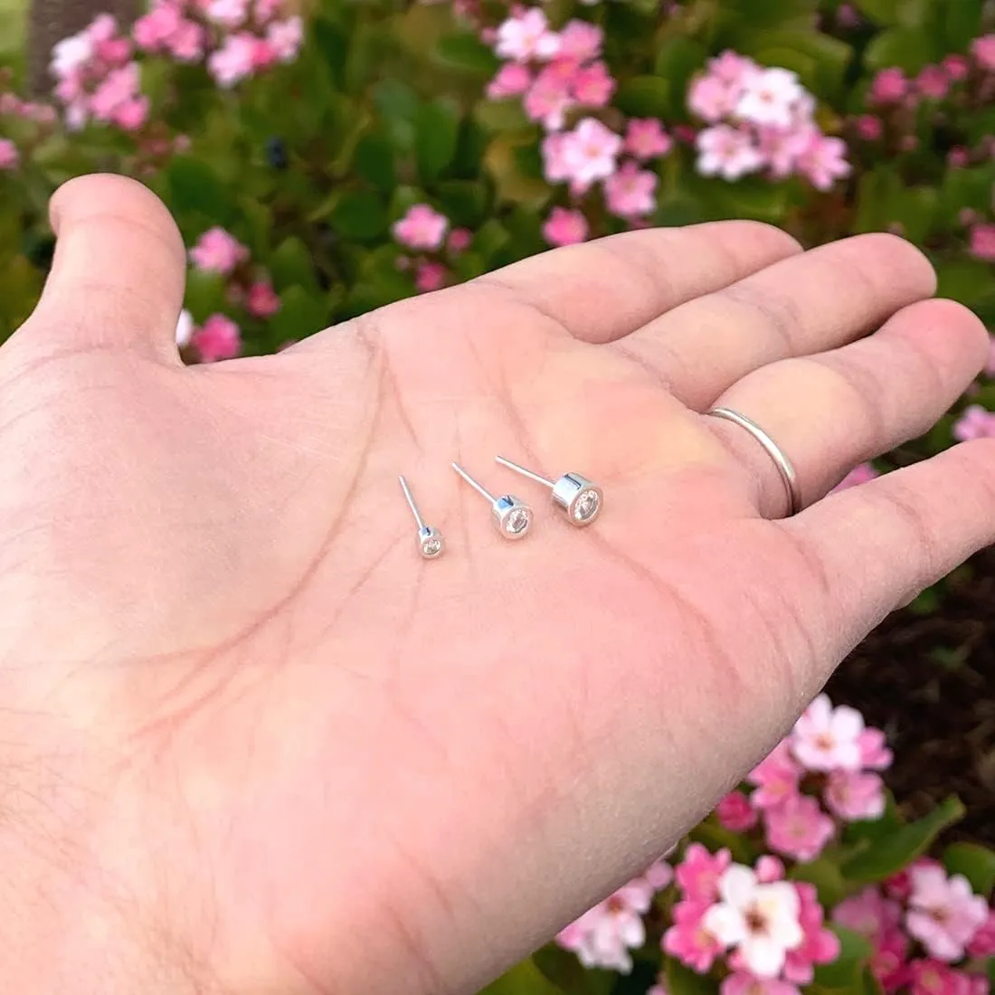 Adabele Authentic Sterling Silver Cubic Zirconia Diamond Gemstone Small Bezel Stud Earrings Hypoallergenic Nickel Free Tarnish Resistant Women Birthday Fine Jewelry