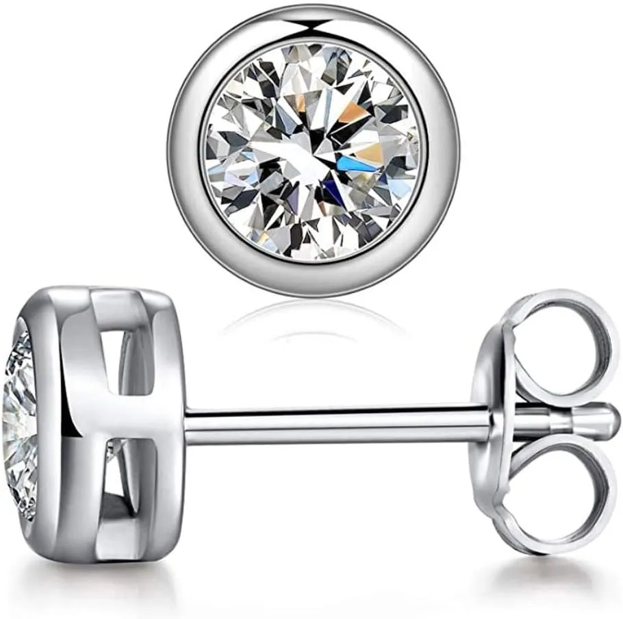 Adabele Authentic Sterling Silver Cubic Zirconia Diamond Gemstone Small Bezel Stud Earrings Hypoallergenic Nickel Free Tarnish Resistant Women Birthday Fine Jewelry