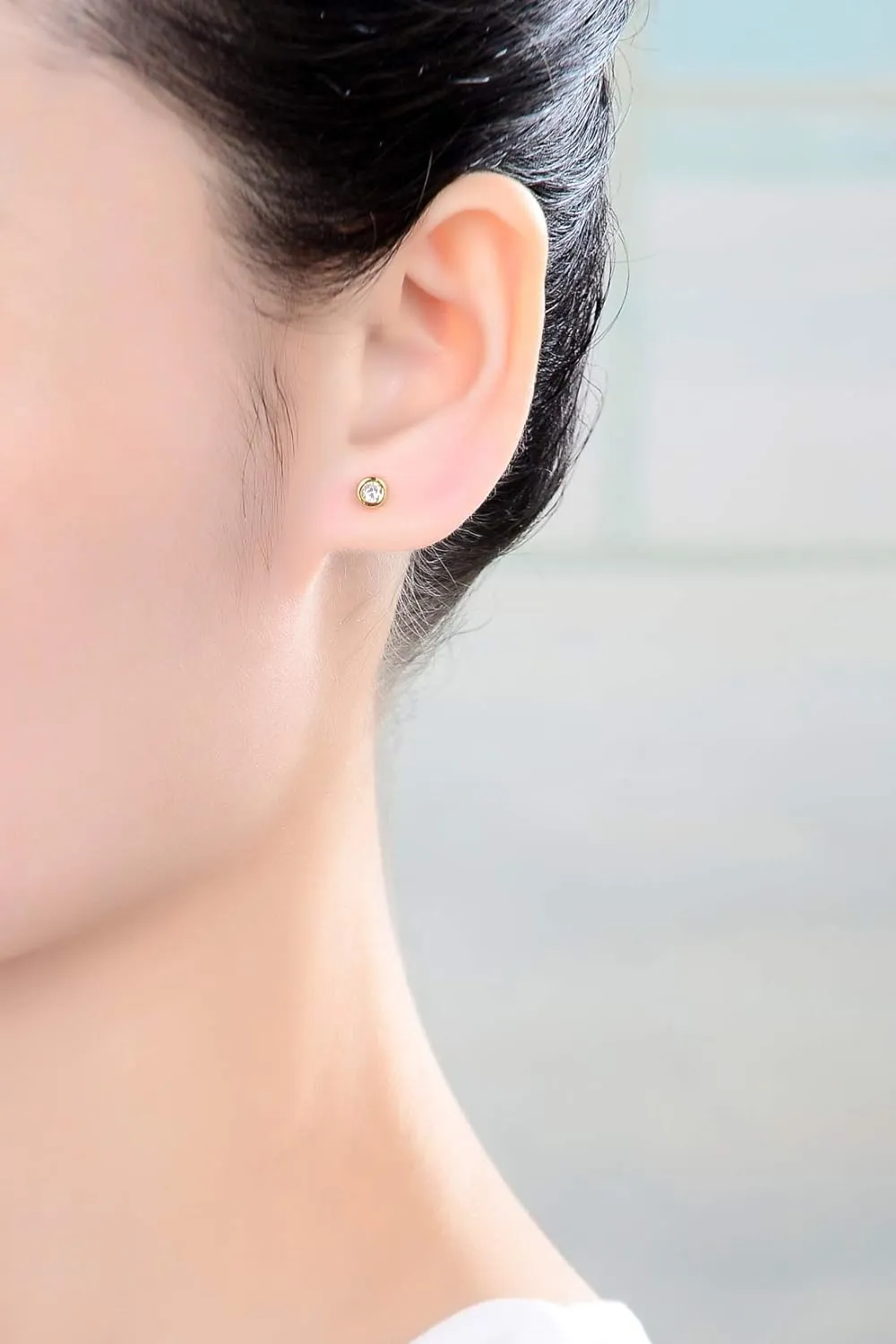 Adabele Authentic Sterling Silver Cubic Zirconia Diamond Gemstone Small Bezel Stud Earrings Hypoallergenic Nickel Free Tarnish Resistant Women Birthday Fine Jewelry
