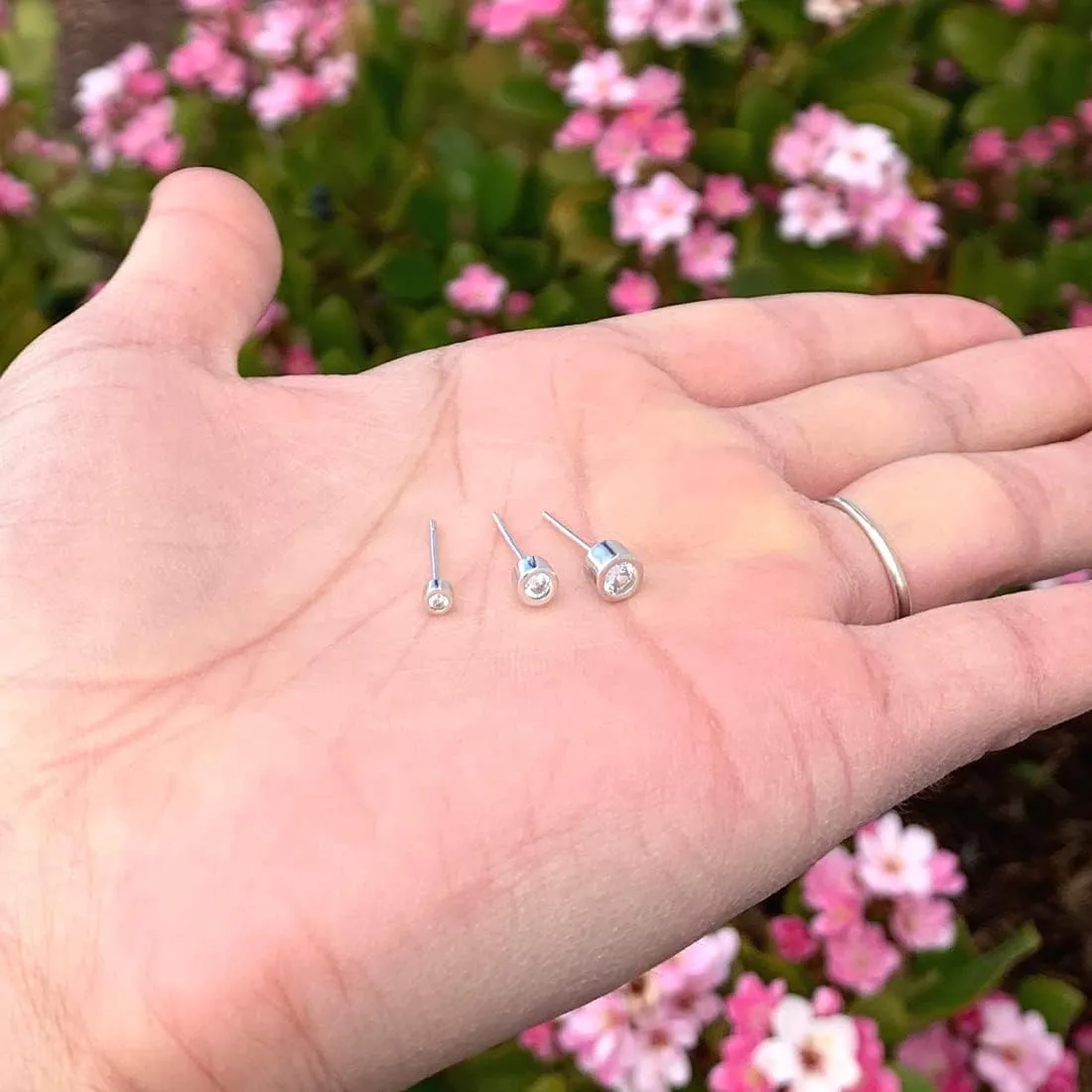 Adabele Authentic Sterling Silver Cubic Zirconia Diamond Gemstone Small Bezel Stud Earrings Hypoallergenic Nickel Free Tarnish Resistant Women Birthday Fine Jewelry