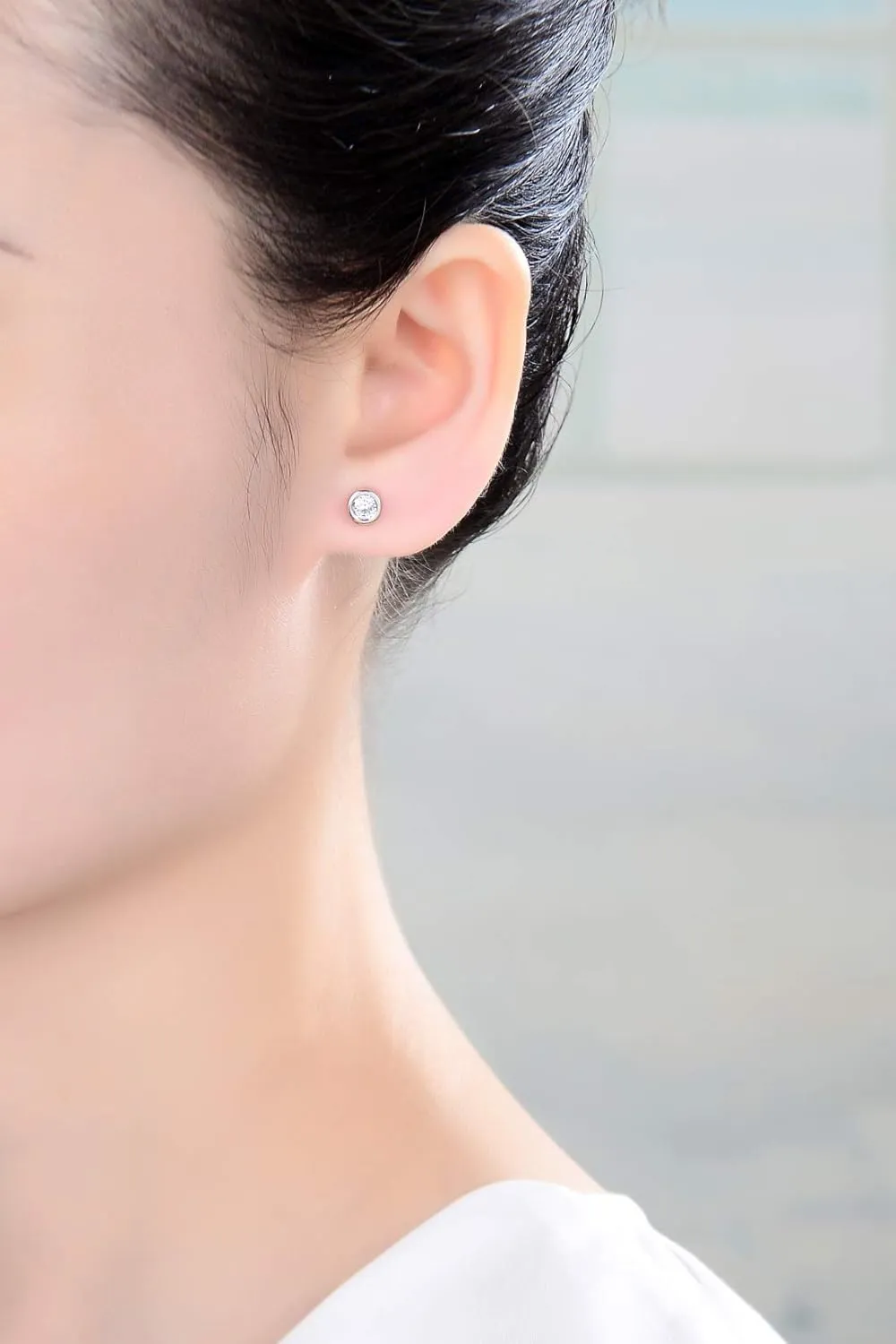 Adabele Authentic Sterling Silver Cubic Zirconia Diamond Gemstone Small Bezel Stud Earrings Hypoallergenic Nickel Free Tarnish Resistant Women Birthday Fine Jewelry