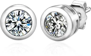 Adabele Authentic Sterling Silver Cubic Zirconia Diamond Gemstone Small Bezel Stud Earrings Hypoallergenic Nickel Free Tarnish Resistant Women Birthday Fine Jewelry