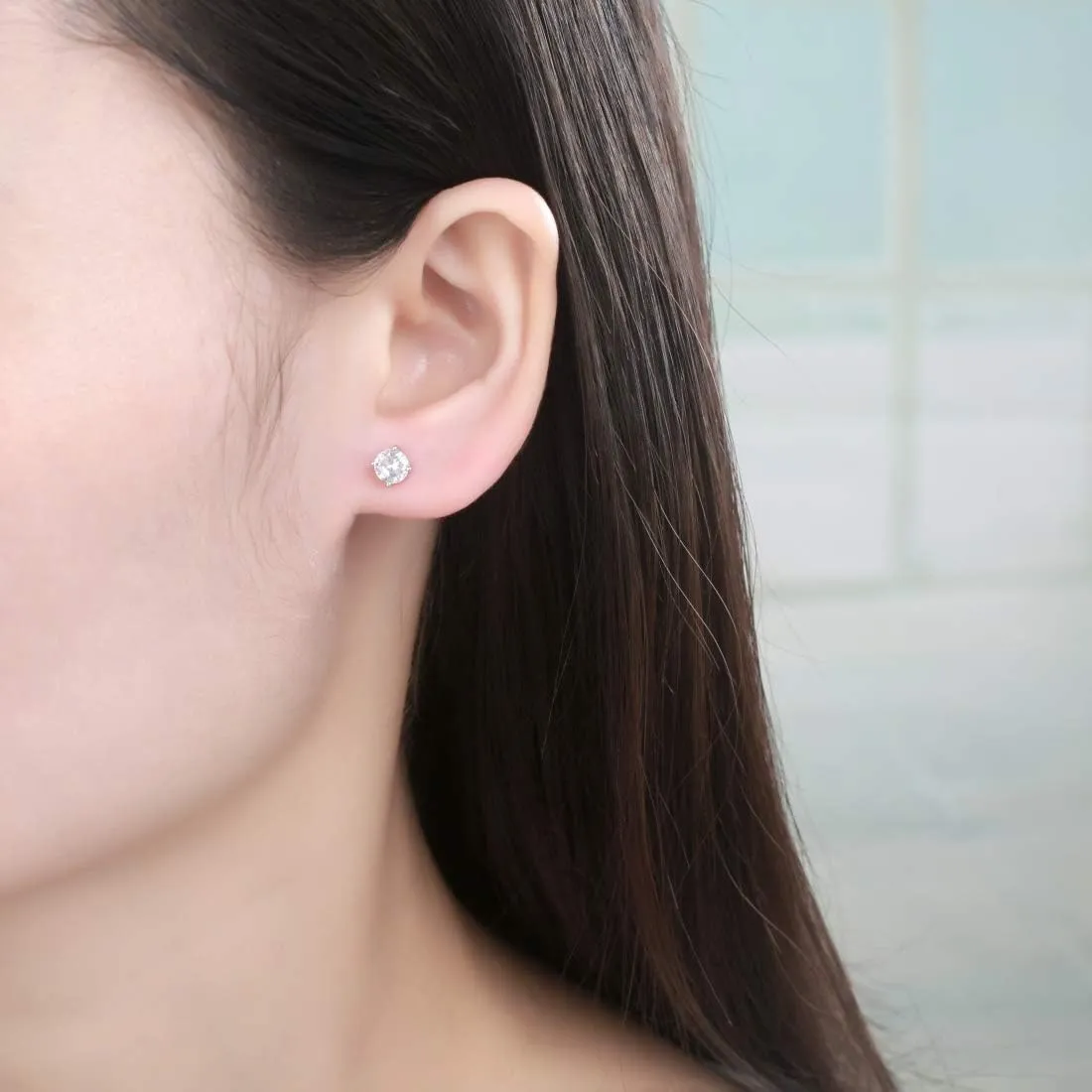 Adabele Authentic Sterling Silver Cubic Zirconia Diamond Gemstone Stud Earrings April Birthstone Hypoallergenic Nickel Free Tarnish Resistant Women Birthday Fine Jewelry
