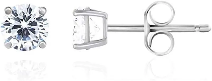 Adabele Authentic Sterling Silver Cubic Zirconia Diamond Gemstone Stud Earrings April Birthstone Hypoallergenic Nickel Free Tarnish Resistant Women Birthday Fine Jewelry