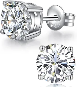 Adabele Authentic Sterling Silver Cubic Zirconia Diamond Gemstone Stud Earrings April Birthstone Hypoallergenic Nickel Free Tarnish Resistant Women Birthday Fine Jewelry