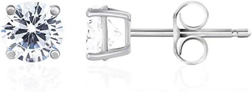 Adabele Authentic Sterling Silver Cubic Zirconia Diamond Gemstone Stud Earrings April Birthstone Hypoallergenic Nickel Free Tarnish Resistant Women Birthday Fine Jewelry