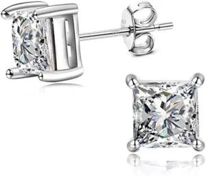 Adabele Authentic Sterling Silver Hypoallergenic 3mm-8mm Cubic Zirconia Diamond Gemstone Princess Cut Stud Earrings Nickel Free Tarnish Resistant Women Men Fine Jewelry