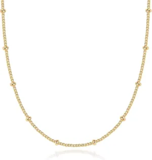 Adabele Solid 925 Sterling Silver Gold Filled 1.9mm Satellite Bead Station Curb Chain Necklace Thin Dainty Tarnish Resistant Hypoallergenic Nickel Free Women Jewelry