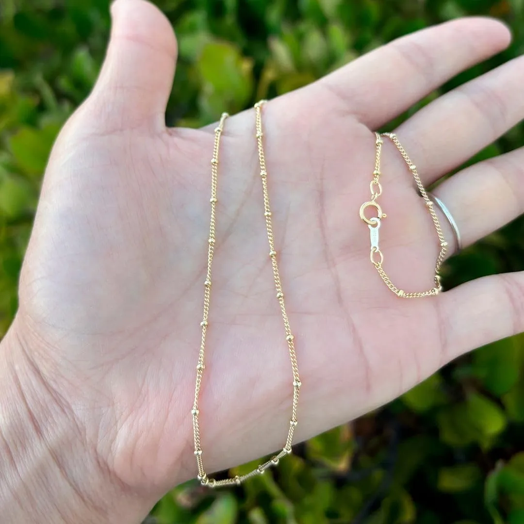 Adabele Solid 925 Sterling Silver Gold Filled 1.9mm Satellite Bead Station Curb Chain Necklace Thin Dainty Tarnish Resistant Hypoallergenic Nickel Free Women Jewelry
