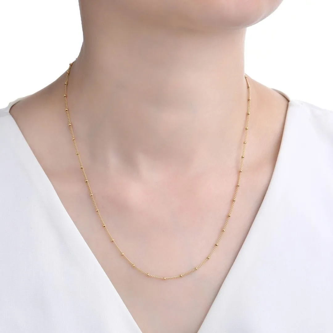 Adabele Solid 925 Sterling Silver Gold Filled 1.9mm Satellite Bead Station Curb Chain Necklace Thin Dainty Tarnish Resistant Hypoallergenic Nickel Free Women Jewelry