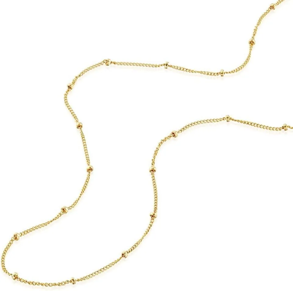 Adabele Solid 925 Sterling Silver Gold Filled 1.9mm Satellite Bead Station Curb Chain Necklace Thin Dainty Tarnish Resistant Hypoallergenic Nickel Free Women Jewelry