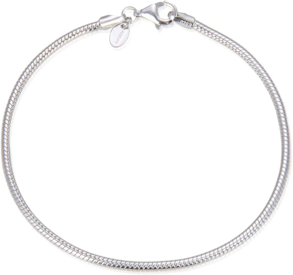 Adabele Solid Sterling Silver 18K White Gold 1mm 1.5mm 2mm Snake Chain Bracelet 7 7.5 8 Inch Tarnish Resistant Hypoallergenic Nickel Free Women Jewelry