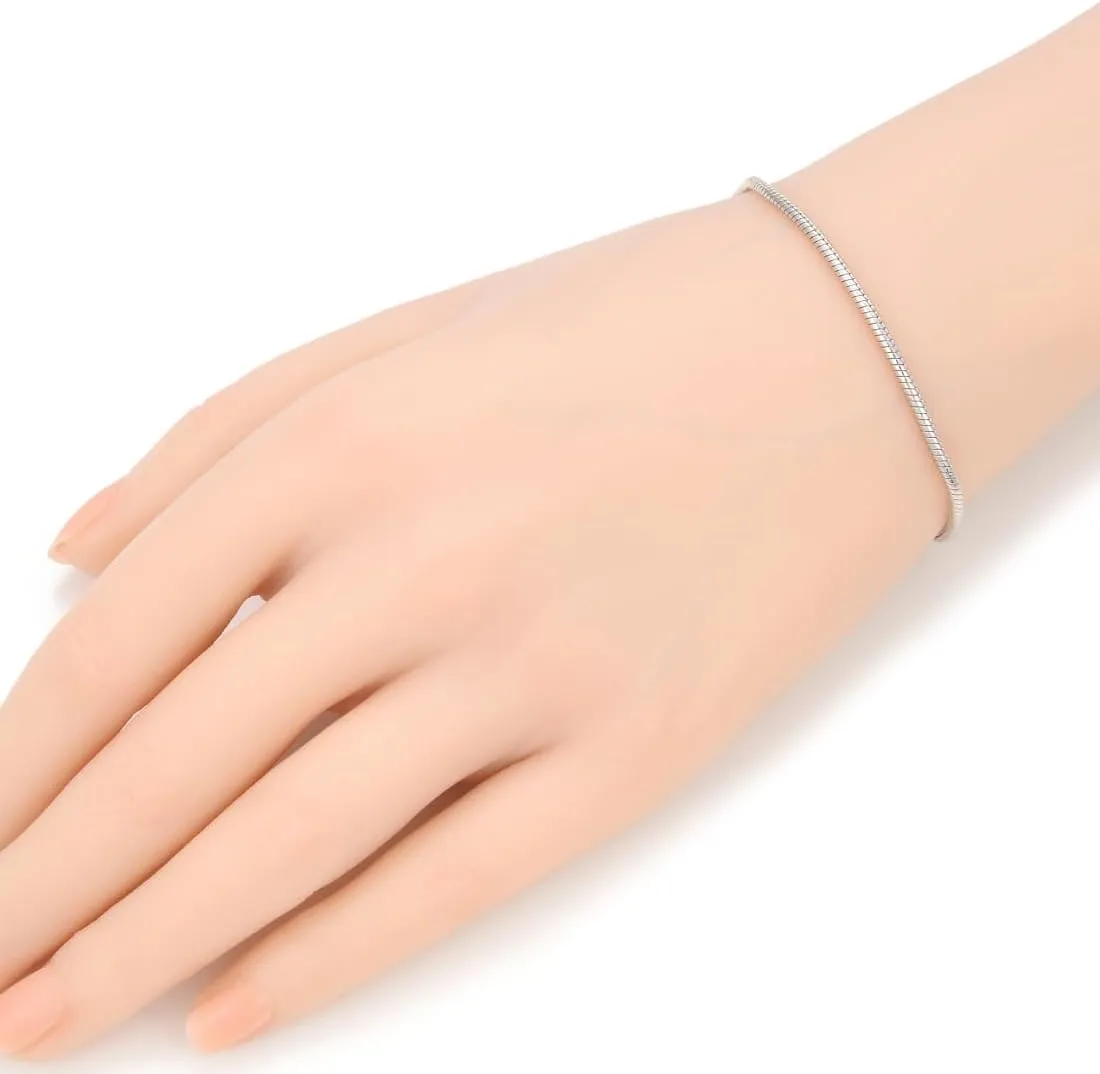Adabele Solid Sterling Silver 18K White Gold 1mm 1.5mm 2mm Snake Chain Bracelet 7 7.5 8 Inch Tarnish Resistant Hypoallergenic Nickel Free Women Jewelry