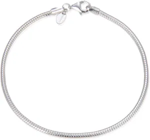 Adabele Solid Sterling Silver 18K White Gold 1mm 1.5mm 2mm Snake Chain Bracelet 7 7.5 8 Inch Tarnish Resistant Hypoallergenic Nickel Free Women Jewelry