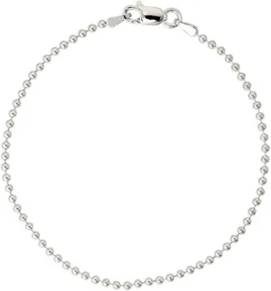 Adabele Solid Sterling Silver 18K White Gold Bracelet Pallini Bead Ball Thin Dainty Bracelet Link Chain Hypoallergenic Nickel Free Made In Italy Women Jewelry