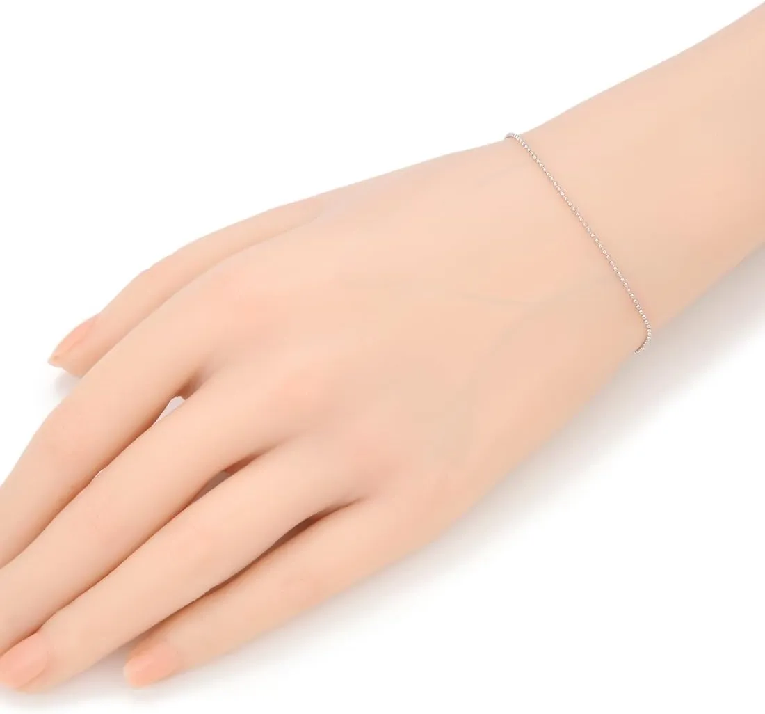 Adabele Solid Sterling Silver 18K White Gold Bracelet Pallini Bead Ball Thin Dainty Bracelet Link Chain Hypoallergenic Nickel Free Made In Italy Women Jewelry