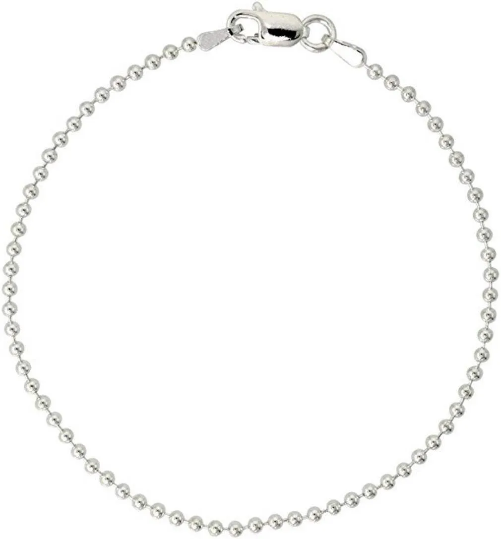 Adabele Solid Sterling Silver 18K White Gold Bracelet Pallini Bead Ball Thin Dainty Bracelet Link Chain Hypoallergenic Nickel Free Made In Italy Women Jewelry